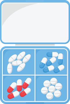 Pill Organizer Flat Illustration. Medicine Box Design Element Isolated on White Background