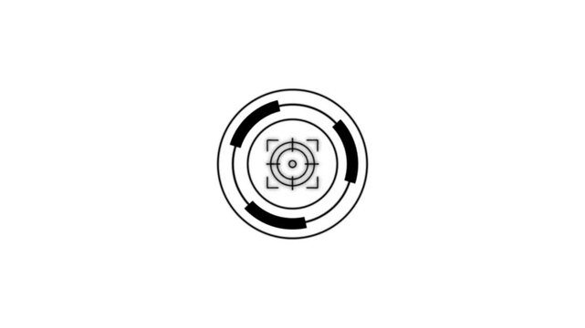 Black crosshair targeting reticle with circular scale markings on black background aiming scope crosshair.4K
