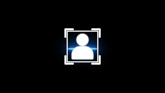 Glowing scan icon showing scanner processing code, which is a scan concept. Animated QR code scan icon loop on black screen chroma key, digital payment and barcode reader motion graphic.