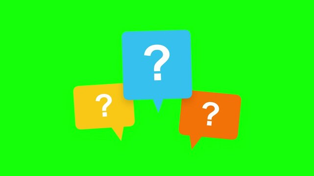 Animated Question Mark Speech Bubbles for Communication and Uncertainty on Green Screen Background