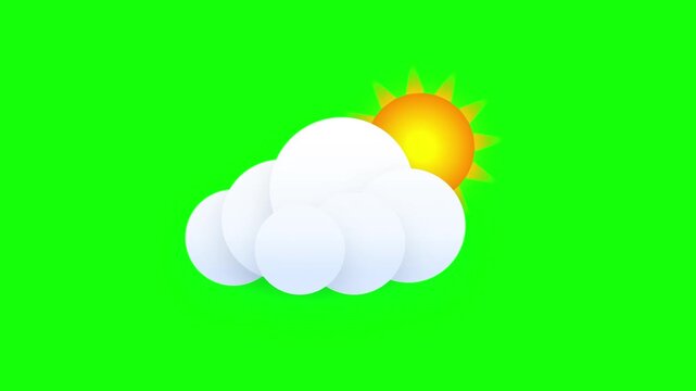 Sun and Clouds Weather Animation with Partly Cloudy Sky on Green Screen