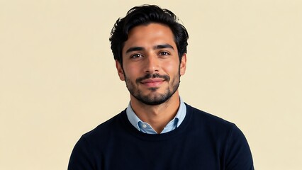 Obraz premium Young Hispanic Male Remote Work Professional Portrait Representing Flexible Careers, Digital Workplace Lifestyle, Modern Employment and Business Success in Corporate Marketing