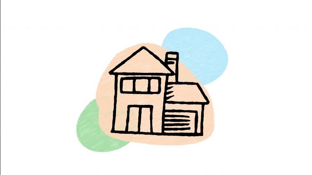 An animated hand drawn detached suburban house icon. Great for real estate sales, family homes, neighborhood property, and residential living assets. 