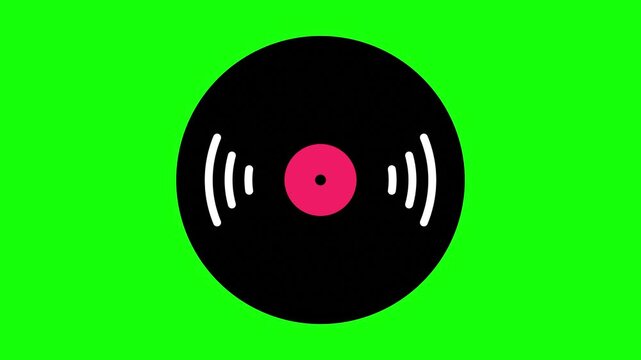Animated Vinyl Record with Sound Waves on Green Screen Background for Music and Audio Concept