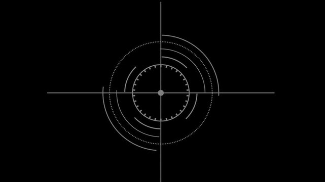 white crosshair targeting reticle with circular scale markings on black background aiming scope crosshair.4K
