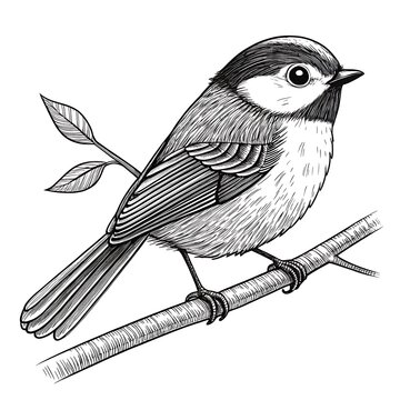 Black and white chickadee bird perched on a branch