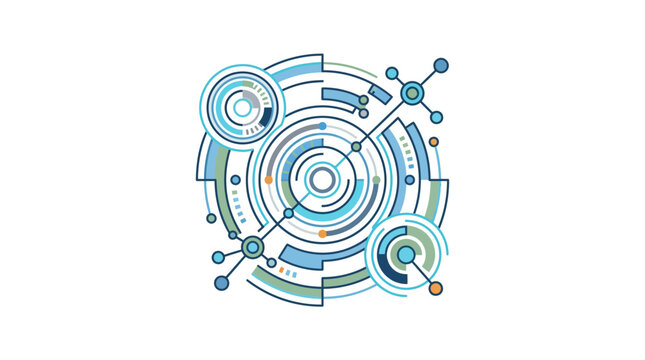 Tech interface element with concentric circles and nodes.