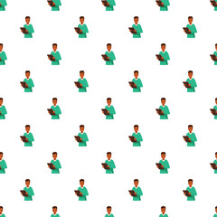 Fototapeta premium African man holding a digital tablet in a repeating flat design illustration