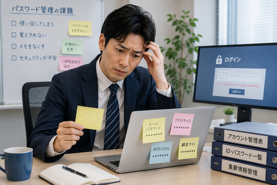 パスワード管理に悩む会社員