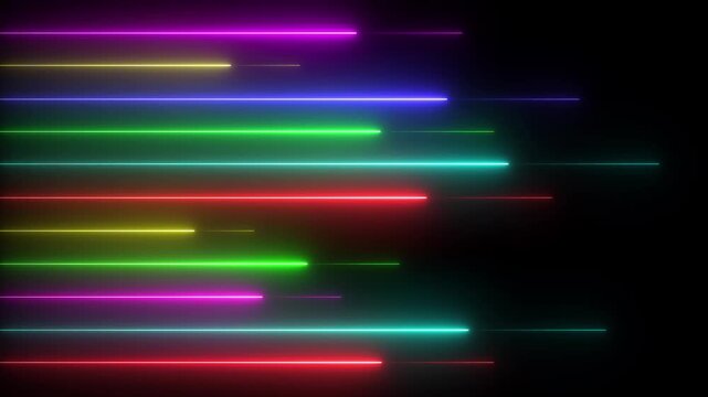 Straight neon lazer line color  black background. 4k animation alpha channel.