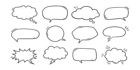 Fototapeta premium Hand Drawn Speech Bubbles and Comic Vector Thinking Clouds Set