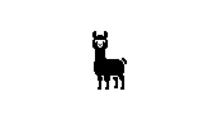 Naklejka premium Side profile black and white pixel art llama silhouette.