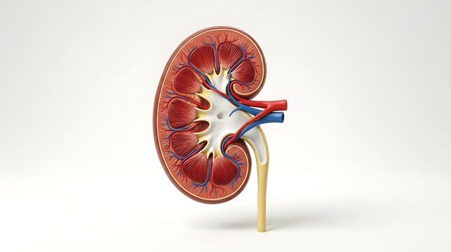Detailed cross-section illustration of a human kidney, showcasing its internal structure and vital blood vessels with anatomical precision