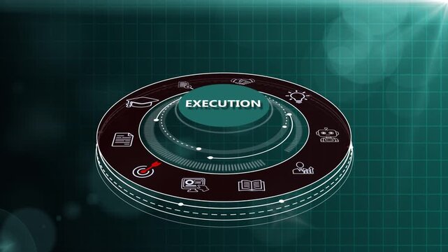 Precision project execution and operational task delivery on digital hud, strategy implementation and results tracking visuals
