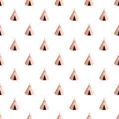 Repeating pattern showing traditional native american teepees on a white background © nsit0108
