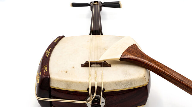 Traditional Japanese Shamisen String Instrument with Plectrum