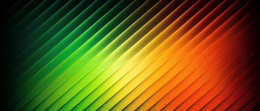 Ribbed reggae color gradient diagonal stripes background with grain texture, green, yellow, orange and red modern geometric backdrop
