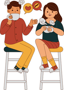 Couple Drinking Coffee Illustration