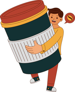 Illustration of Boy Holding Large Coffee Cup