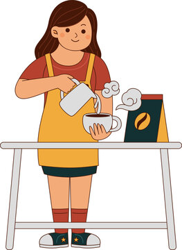 Illustration of a Barista Preparing Hot Coffee