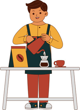 Barista Brewing Pour Over Coffee Illustration