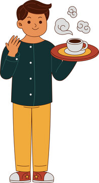 Illustration of a Man Serving Hot Coffee