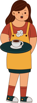 Illustration of a Waitress Serving Coffee