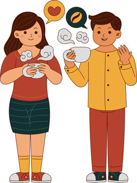Illustrated Couple Drinking Coffee Together