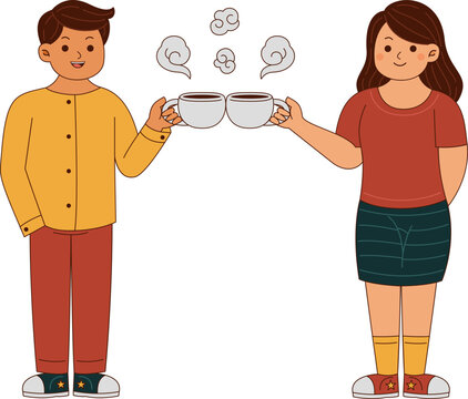 Illustration of Couple Toasting with Coffee Cups