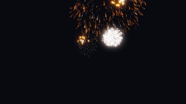 3d render firework A captivating video showing a sequence of vibrant fireworks bursting into the dark night sky