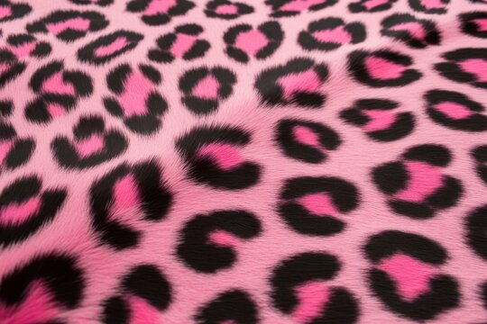 Pink and black leopard print faux fur textile texture