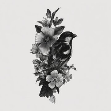 Detailed black and grey fine line tattoo on a forearm with dotwork shading, botanical and geometric elements. Modern blackwork body art for tattoo studios, portfolios and social media.