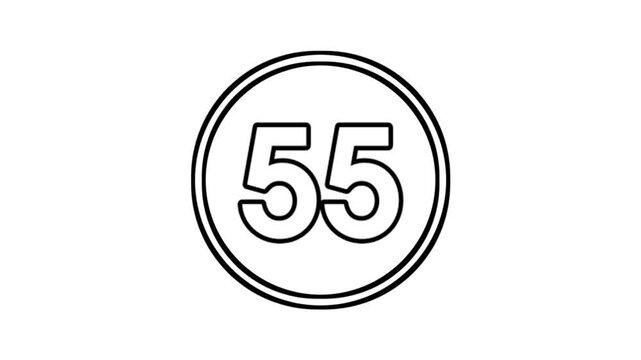 Number 55 animation motion graphics sign symbol in circle on white background video element