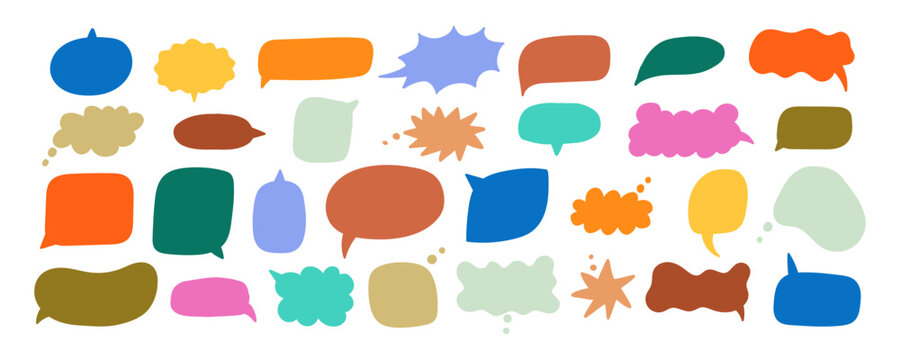 Organic Speech Bubble Cloud Icon Set. Speech Balloon Text Element Kit. Speech Talk Chat Shape Collection. Doodle Handdrawn Vector Illustration
