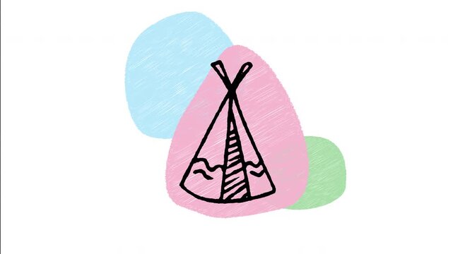 An animated hand-drawn traditional tipi wigwam tent icon. Ideal for glamping, outdoor camping, tribal culture, historical shelter, and adventure assets.