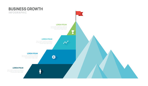 Mountain infographic success concept 4 step timeline process. Infographic Timeline Presentation Template for Business. Vector illustration.