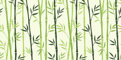 Obraz premium Seamless pattern of green bamboo stalks and leaves, perfect for natural and calming designs