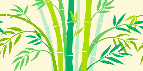 Obraz premium Lush green bamboo forest background illustration with varying shades of vibrant stalks and delicate leaves, evoking a sense of calm and natural beauty and growth