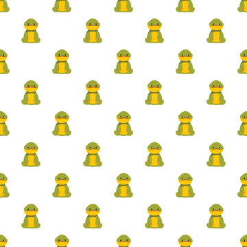 Green turtle characters sitting in a repetitive, vibrant, and fun seamless pattern
