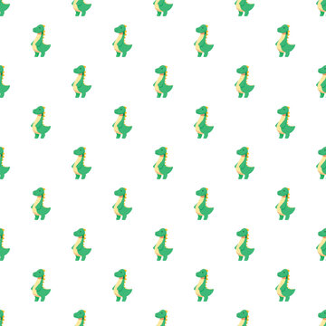 Cute green dinosaur characters forming a repeating background pattern on white
