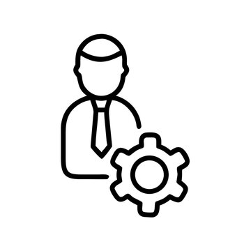 Business person avatar with gear icon for management services.