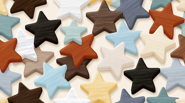 Numerous colorful stars are scattered across a light background.