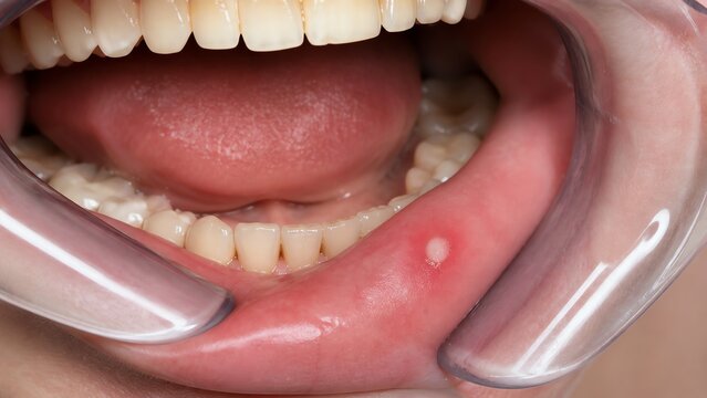 Minor Canker Sore in Clinical Mouth Close Up