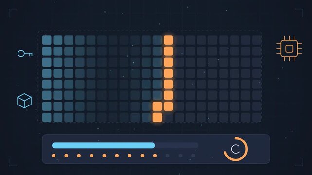Abstract animated key value cache reused across generation steps drawn as blue and cyan lines and shapes on a deep dark background. Seamless looping 4K motion graphics video with free space for text, 