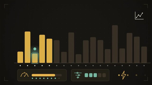 Abstract animated logits turned into a sampled token drawn as amber and orange lines and shapes on a deep dark background. Seamless looping 4K motion graphics video with free space for text, ideal for