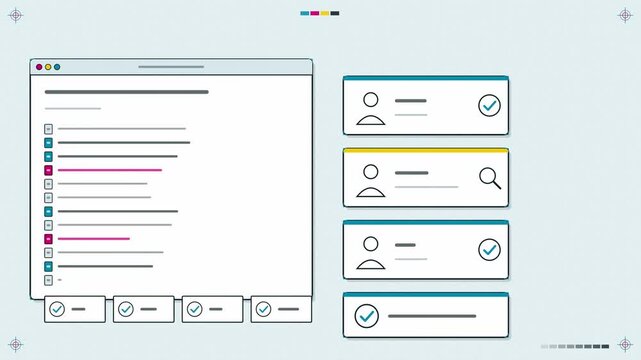 Abstract animated change reviewed and approved before merge drawn as cyan and teal lines and shapes on a bright, clean light background. Seamless looping 4K motion graphics video with free space for t