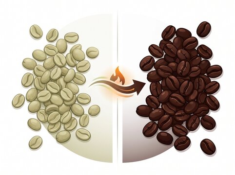 infographic showing coffee roasting process from raw green beans to roasted beans