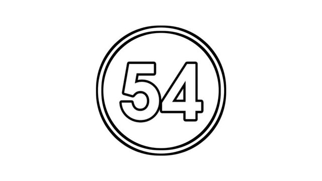 Number 54 animation motion graphics sign symbol in circle on white background video element