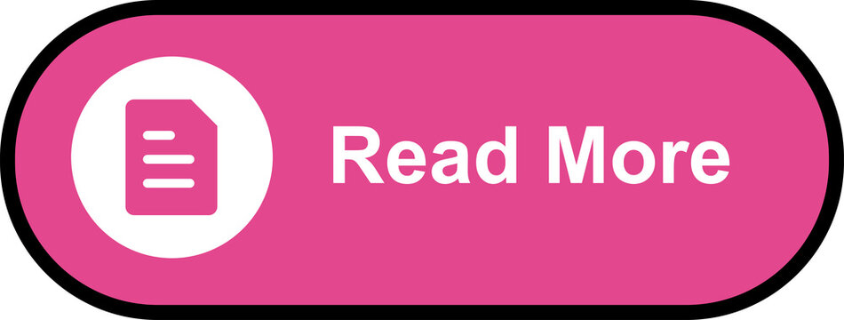 Read More Button with Document Icon and Pink Rounded Design, Article Information and Reading Label PNG Isolated on Transparent Background