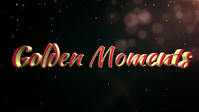 Golden text animation with glowing particles and bokeh lights on a dark background with video golden cursive calligraphy celebration typography